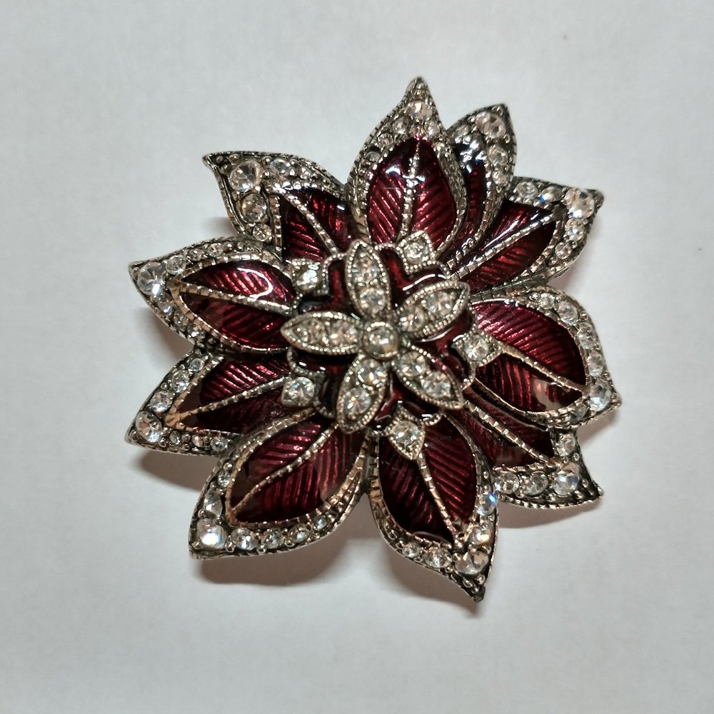 Monet burgundy poinsettia brooch
